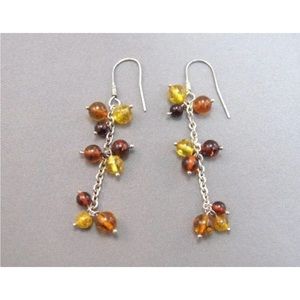 Sterling silver amber tri color bead dangle hanging earrings